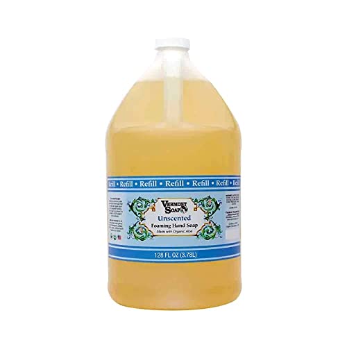 VERMONT SOAP Organics Foaming Hand Soap, Liquid Soap with Pre-diluted Formula - Ready to Use Simply Unscented Hand Soap With Convenient and Economical Gallon Refill Size