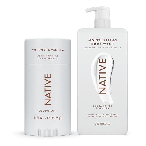 Native Deodorant & Moisturizing Body Wash - Coconut & Vanilla - Naturally Derived Ingredients, 72 Hour Odor Control | Free of Aluminum, Sulfate, Paraben, Dye | Personal & Skin Care | 2 Pk
