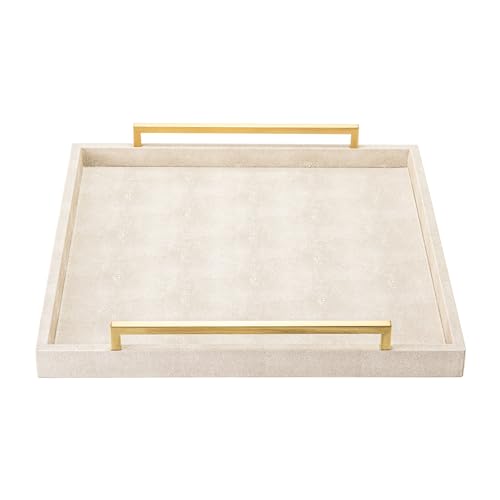 Ivory Large Ottoman Tray for Coffee Table with Gold Handles - 20x20x3 inches