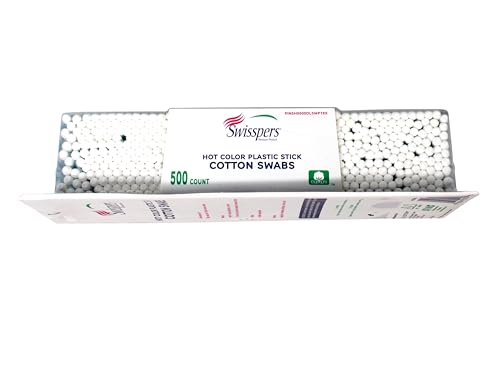 Swisspers Hot Color Cotton Swabs - 100% Cotton Tips, Vibrant Plastic Sticks, 500 Pack