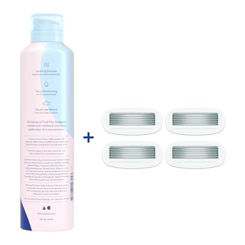 Athena Club Women's Extra Gentle Cloud Shave Foam + 4 Razor Blade Refills, Shaving Gel, Petal Bloom Scent