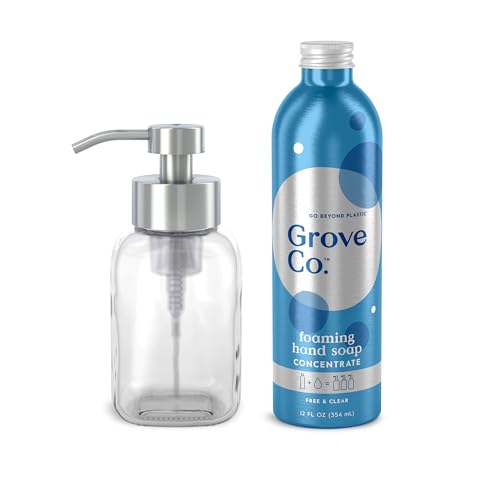 Grove Co. Free & Clear Foaming Hand Soap Refill & Reusable Glass Dispenser Kit, 12 Fl Oz