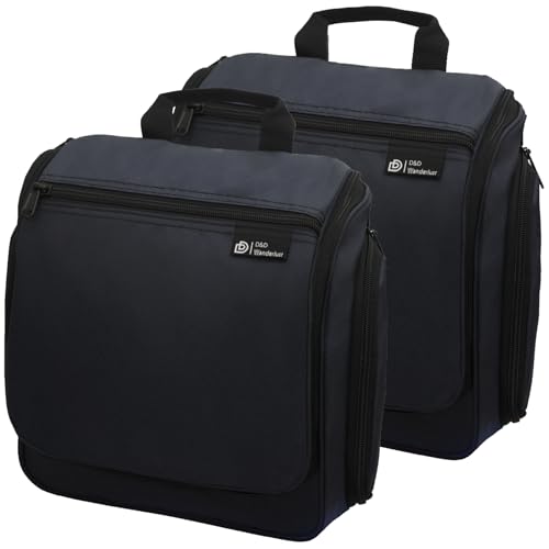 2 Pack Black D&D Wanderlust Travel Toiletry Bags for Women & Men Large Organizer