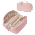 Large Capacity Cosmetic Bag for Women, Waterproof PU Leather Makeup Bag for Travel,Toiletry Bag Make up Organizer with Divider and Handle (Pink)