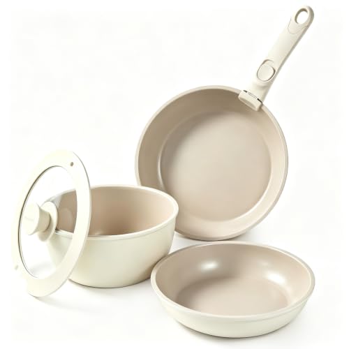 Redchef 5-Piece Ceramic Non-Stick Cookware Set with Detachable Handles, Induction Safe, Dishwasher & Oven Safe, Camping & RV Kitchen