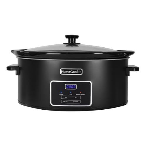 HOMECOOKIN 8 Quart Programmable Slow Cooker - Black Stainless Steel, Family Size Kitchen Appliance