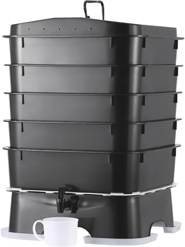 VermiHut Plus 5-Tray Worm Composter - Black, Indoor & Outdoor Vermicomposting Bin