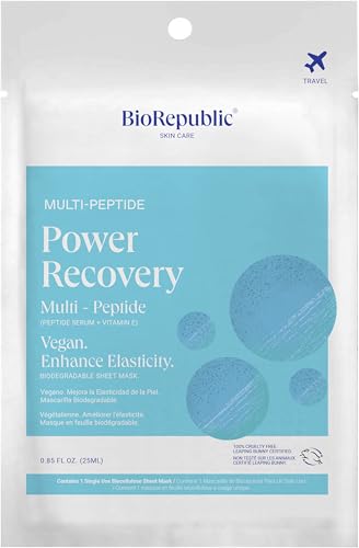 BioRepublic Multi-Peptide Power Recovery Face Masks 3-Pack - Anti-Aging Biocellulose Sheet Mask for Wrinkles & Radiance