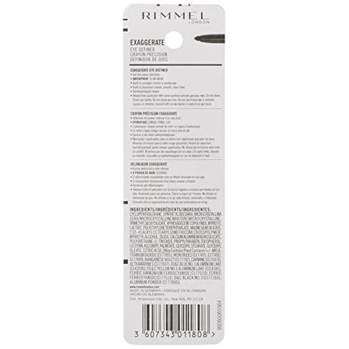 Rimmel London Exaggerate Waterproof Eye Definer Eyeliner, Highly Pigmented, Long-Wearing, Built-In Smudger, 261, Noir, 0.01oz