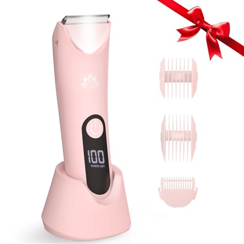 Lanumi Bikini Trimmer Women Rechargeable Body Hair Trimmer Electric Shaver Pubic Hair Grooming Kit with Charging Dock IPX7 Waterproof Wet/Dry Use (Pink)