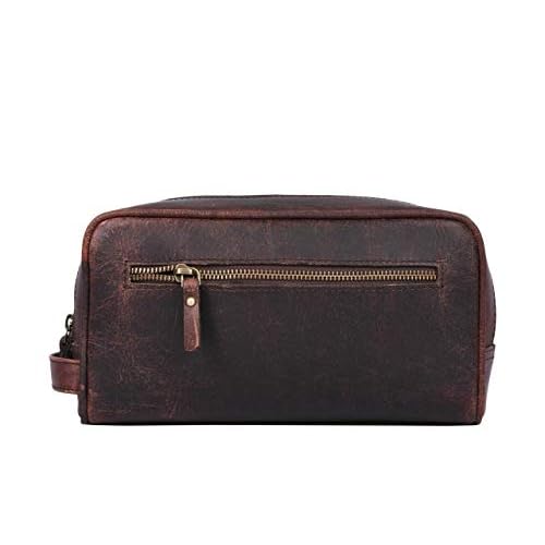 Aaron Leather Goods Leather Toiletry Bag for Men and Women Brown 10.5 Inch (Walnut)