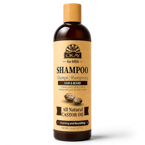 OKAY Castor Oil Hair & Beard Shampoo - Hydrating, Strengthening, Sulfate-Free 16 Oz