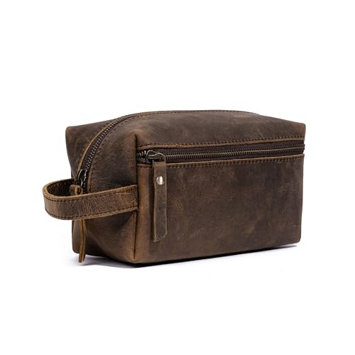 KomalC Travel Toiletry Bag ? Premium Leather Dopp Kit for Men & Women with Water-Resistant Lining & Spacious Zippered Organizer