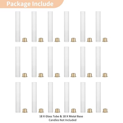 Hurricane Glass Candle Holders Set of 18 with Gold Bases - Elegant Taper Candle Holders