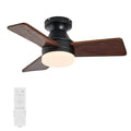 30 in Walnut Wood Ceiling Fan with Light & Remote, 3-Blade Flush Mount