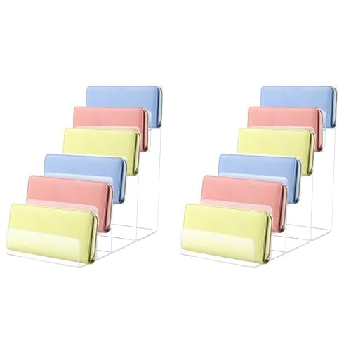 2PCS Acrylic Purse Display Stand,6-Tier Wallet Display Stand Purse Handbag Organizer Shelf,Clear Perfume Stand Jewelry Riser Rack,Acrylic Shelf for Cosmetic Perfume Jewelry Sunglasses Handbag