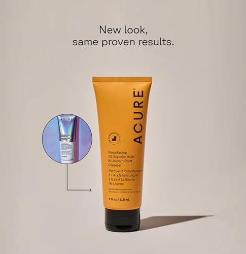 Acure Resurfacing Glycolic Acid & Unicorn Root Face Cleanser - 4 Fl Oz Pack of 2