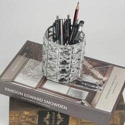 Crystal Makeup Brush Holder Set - Silver 4-Pack Bling Organizer for Dresser, Bathroom, Table