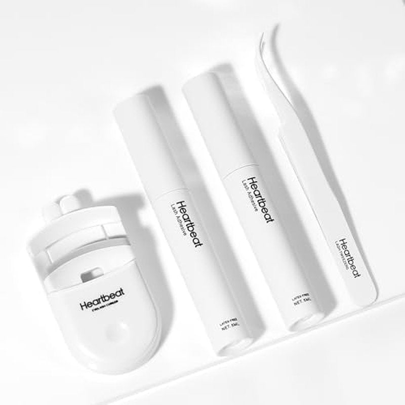 False Eyelash Glue Kit Waterproof No Irritation Latex Free Clear Eyelash Adhesive,Portable Eyelash Curler,Eyelash Tweezers,Professional Strip Fake Lashes Tool Kit (White-Kit)