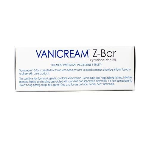 Vanicream Z-Bar Medicated Cleansing Bar, Pyrithione Zinc 2% for Seborrheic Dermatitis & Dandruff, Soap-Free, Gluten-Free, 3.5 oz (Pack of 4)