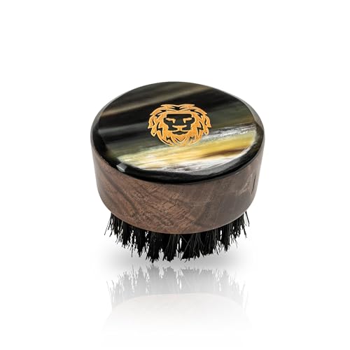 MAN & MANE Round Beard Brush - Handmade Oxhorn & Boar Bristle Grooming Tool for Men (Medium Stiffness) - Travel Size