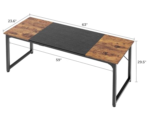 Rustic Brown & Black 63-Inch Office Gaming Desk with Storage - Modern Home Workstation