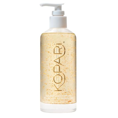 Jumbo Golden Aura Body Oil with Hyaluronic Acid & 24k Gold - Moisturizing Serum-Oil, Toasted Vanilla Scent - 6.7 Fl Oz