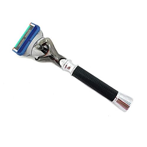 G.B.S Men's Grooming Deluxe Razor, Anti Slip Long Textured Handle, Stainless Chrome Gunmetal Black
