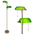 FIRVRE Green Glass Banker Floor Lamp with Adjustable Arm & Pull Chain Switch - Vintage Style Reading Light for Bedroom Office