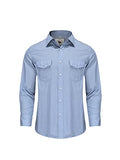 Men's Light Blue Denim Western Cowboy Pearl Snap Shirt Large - Casual Workwear