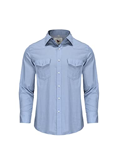 Men's Light Blue Denim Western Cowboy Pearl Snap Shirt Large - Casual Workwear