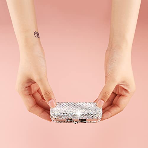 Silver Bling Lipstick Case with Mirror - Rhinestone Compact Makeup Holder