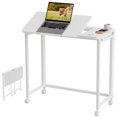 GreenForest White 31.5-inch Folding Adjustable Desk with Wheels & Tilt Tabletop