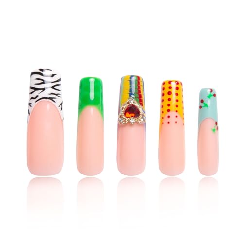 LOVFUL Press on Nails The Wonderful Meadow | Handmade with Full Covered Crystals | Reusable Fake Nails | Square Mid length 1.7in | H224-S