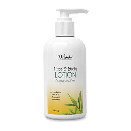 Delúvia 8oz Unscented Moisturizing Body & Face Lotion with Aloe Vera, Shea Butter, Jojoba Oil – Daily Hydration for All Skin Types