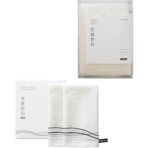 DEARCUS Korean Exfoliating Washcloth Towel 2Pcs + Bath Shower Towel1 Pack Bundle