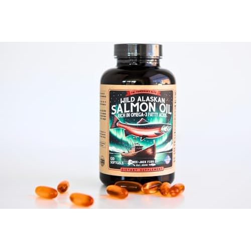 Wild Alaskan Salmon Fish Oil Omega 3 Supplement for Humans | EPA and DHA | Kwee-Jack Fish Co. | 120 Softgels 1000mg Salmon Oil