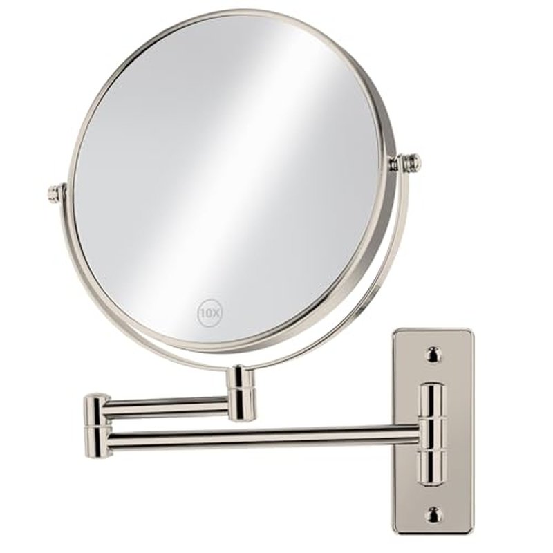 8" Extendable Bathroom Mirror Wall Mount with 1X/10X Magnification, 360¡Æ Swivel Double Sided Vanity & Shaving Mirror, Nickel Finish (No Light)