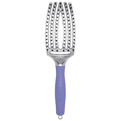 Olivia Garden Fingerbrush Combo Curved and Vented Paddle Brush for Blow Drying - Ionic and 100% Boar Bristles - For All Hair Types
