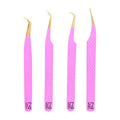 M LASH tweezers for Eyelash Extension (Set of 4) - Professional & Precision Eyelash tweezers - Japanese Steel, Diamond Grip, Fiber Tip V3 lash applicator tool (Pink)