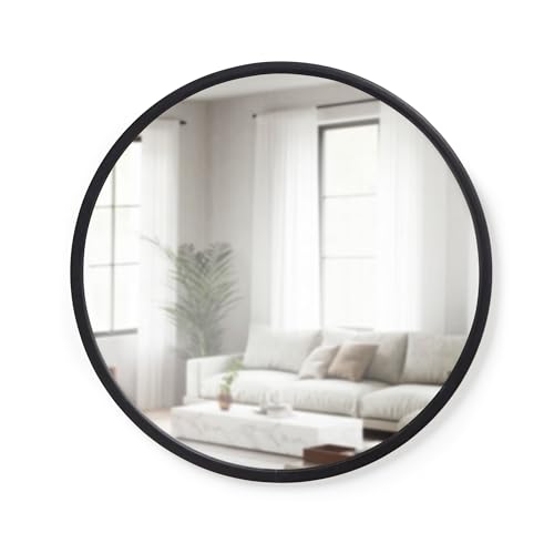 Round Wall Mirror with Rubber Frame - 24 Inch Black Modern Bathroom Decor Variation of Black / 24" x 24"