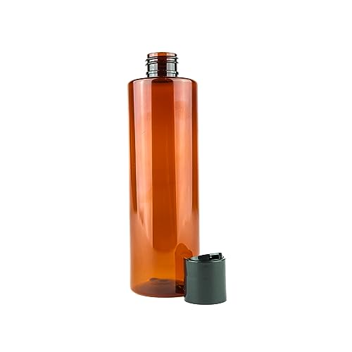 8oz Amber Plastic Bottles with Screw Caps - Pack of 12, Reusable Travel & Body Wash Containers