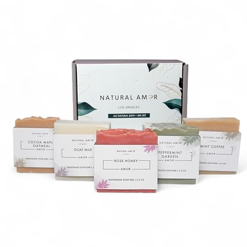 All Natural Shea Butter Enriched Bar Soap Set - Handmade 4.3oz 5 Pack, Gentle for All Skin Types, Essential Oils Scented, Mixed Variation