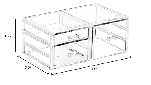Cq Acrylic Stackable Makeup Organizer with 3 Drawers, Clear, Compact Storage for Vanity, Bathroom & Office