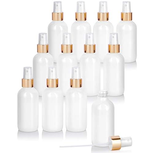 JUVITUS 4 oz / 120 ml High Shine Gloss White Glass Boston Round Bottle with Gold Fine Mist Spray (12 pack)
