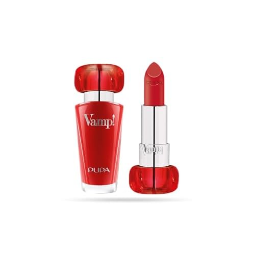 PUPA Milano Vamp! Extreme Colour Lipstick With Plumping Treatment - For Fuller, Defined Lips - Adds Incredible, Deep Color To Lips - Soft Texture Adheres Perfectly - 303 Iconic Red - 0.123 Oz