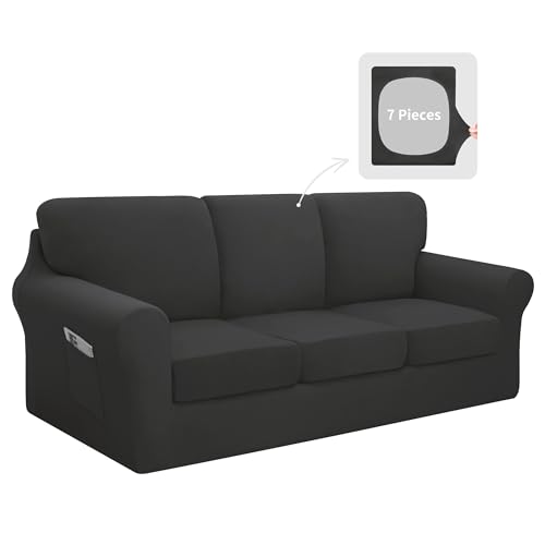 Stretch Sofa Couch Cover Set - Large Dark Grey 7 Pieces for 60-85 Inch Furniture