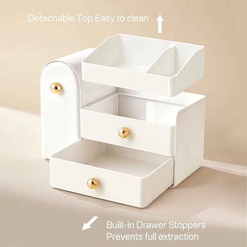 HBlife All White Large Makeup Organizer with Drawers & Brush Holder