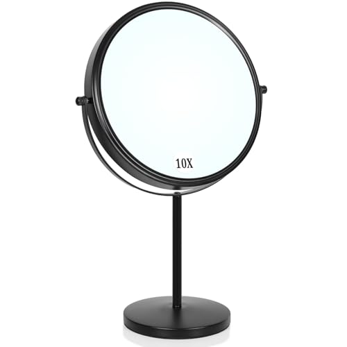 9-Inch Double-Sided Makeup Mirror with Magnification & Swivel Stand - Matte Black