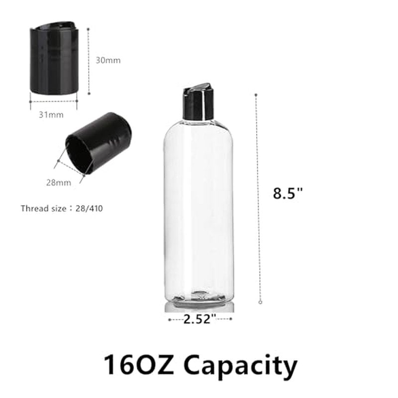 20 Pack 16oz Clear Plastic Empty Bottles, Squeezable Travel Containers with Disc Top Flip Caps, Refillable Shampoo Bottles for Lotions, Cream, Liquid Body Soap, Creams, BPA Free